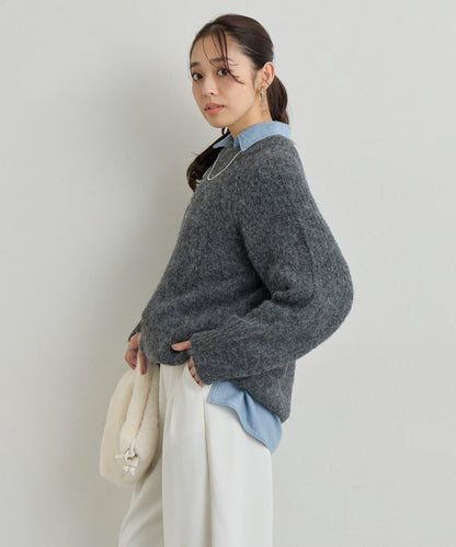 《ふんわり暖か》羊駝絨感插肩袖針織衫