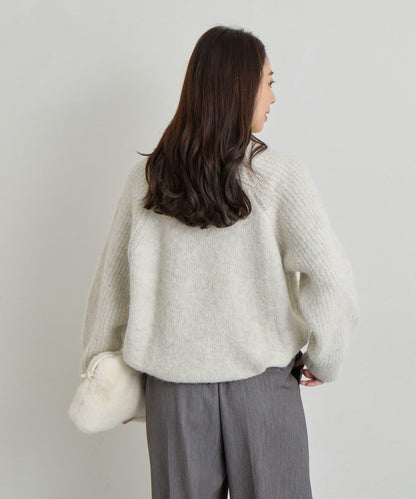 《ふんわり暖か》羊駝絨感插肩袖針織衫