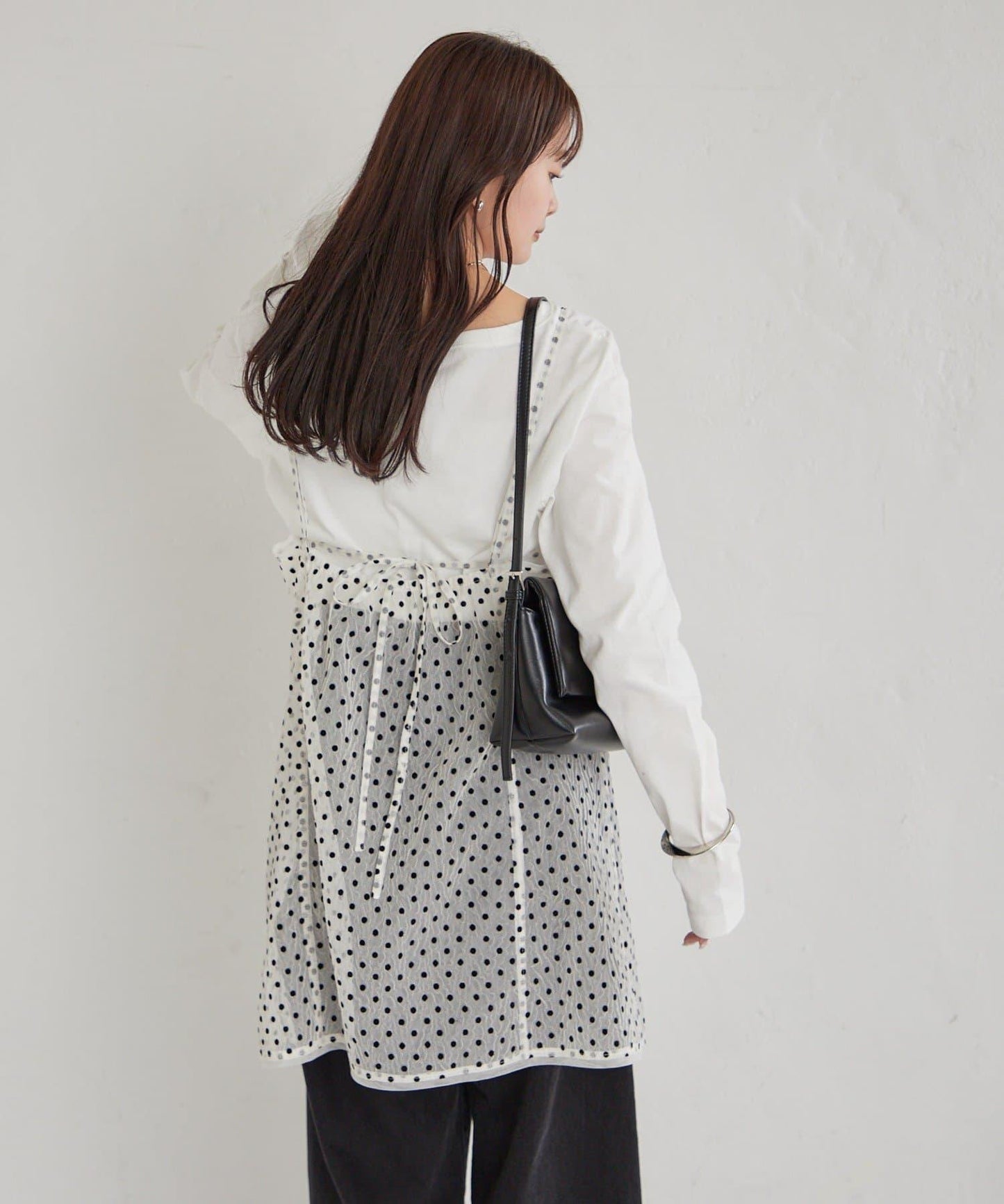 波點網紗吊帶長款上衣