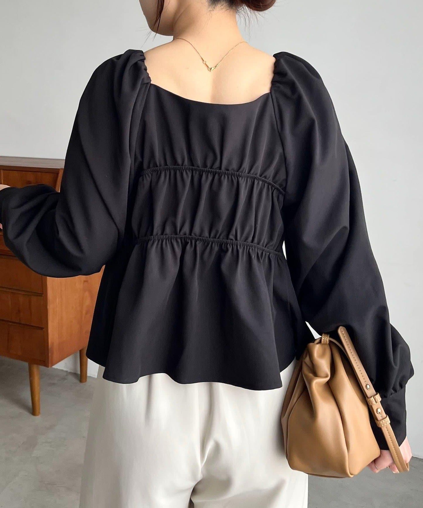 【前後兩穿設計】方領泡泡袖襯衫