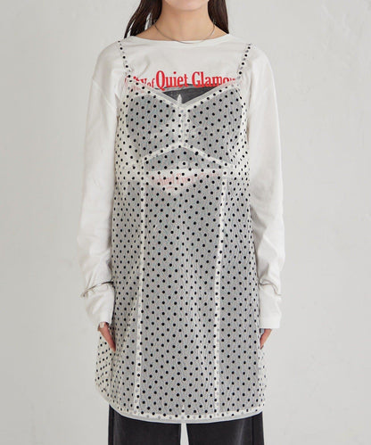 波點網紗吊帶長款上衣