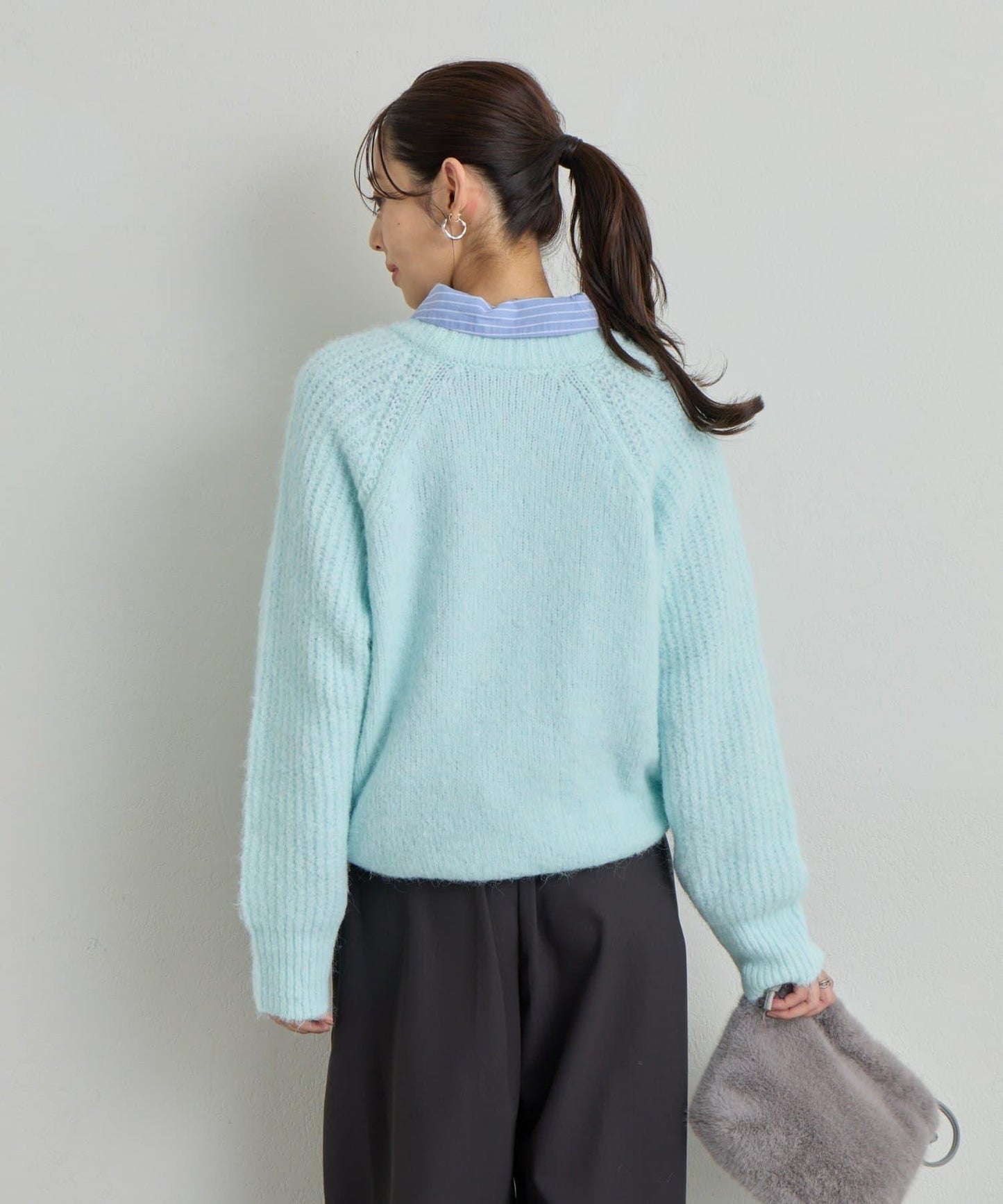 《ふんわり暖か》羊駝絨感插肩袖針織衫