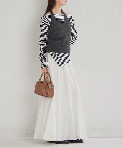 掛脖短款背心套裝長袖T恤