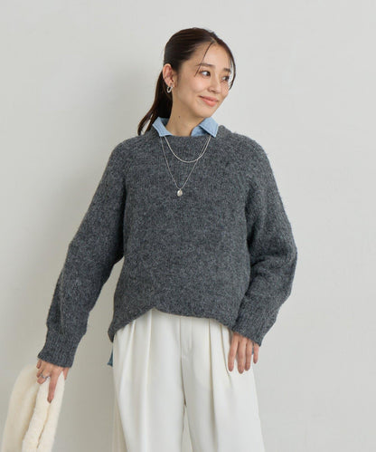 《ふんわり暖か》羊駝絨感插肩袖針織衫