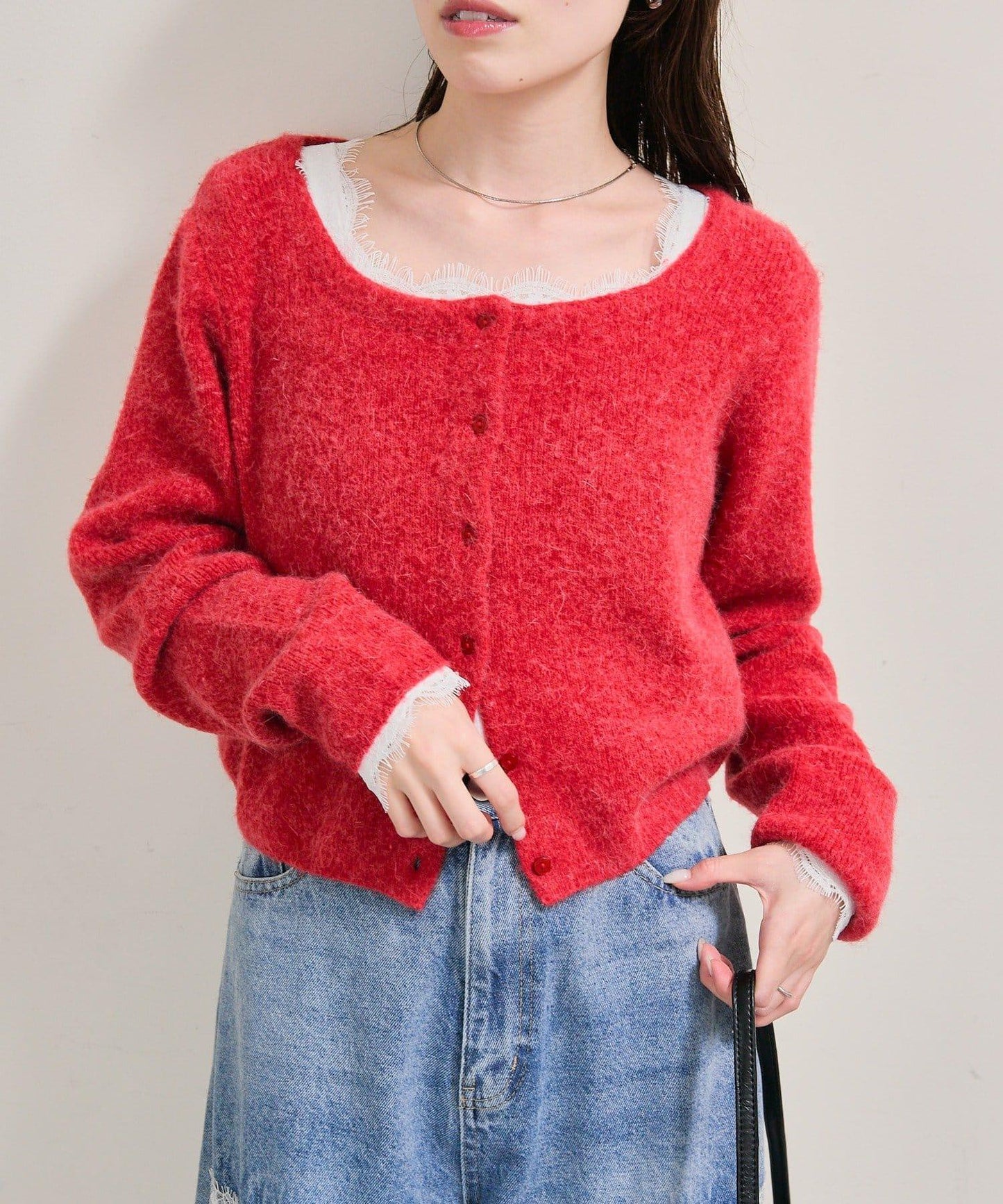 方領蕾絲長袖T恤