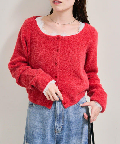 方領蕾絲長袖T恤