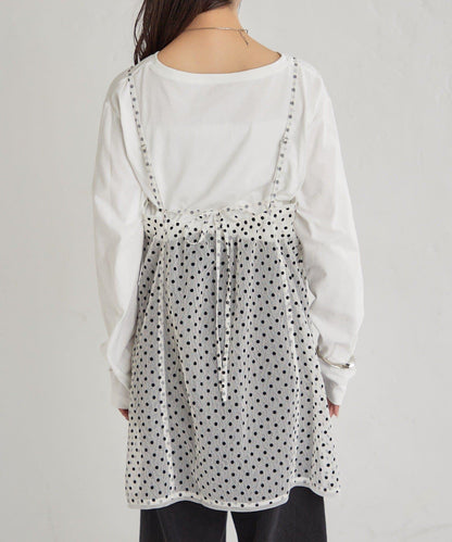 波點網紗吊帶長款上衣