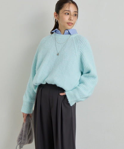 《ふんわり暖か》羊駝絨感插肩袖針織衫