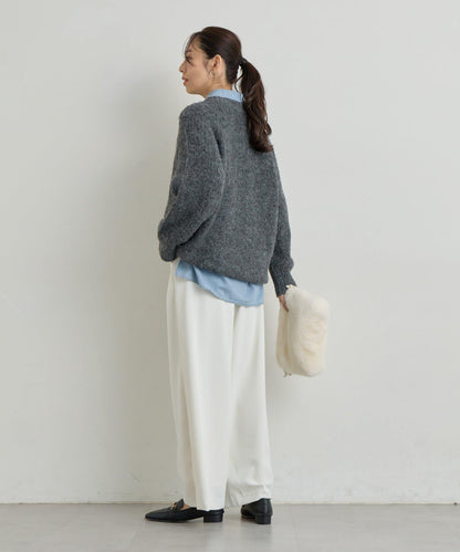 《ふんわり暖か》羊駝絨感插肩袖針織衫