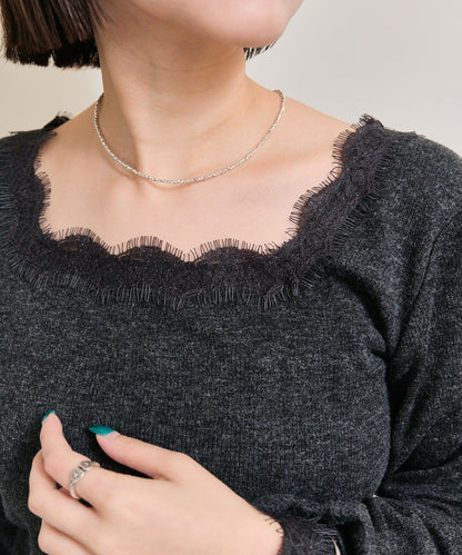 方領蕾絲長袖T恤