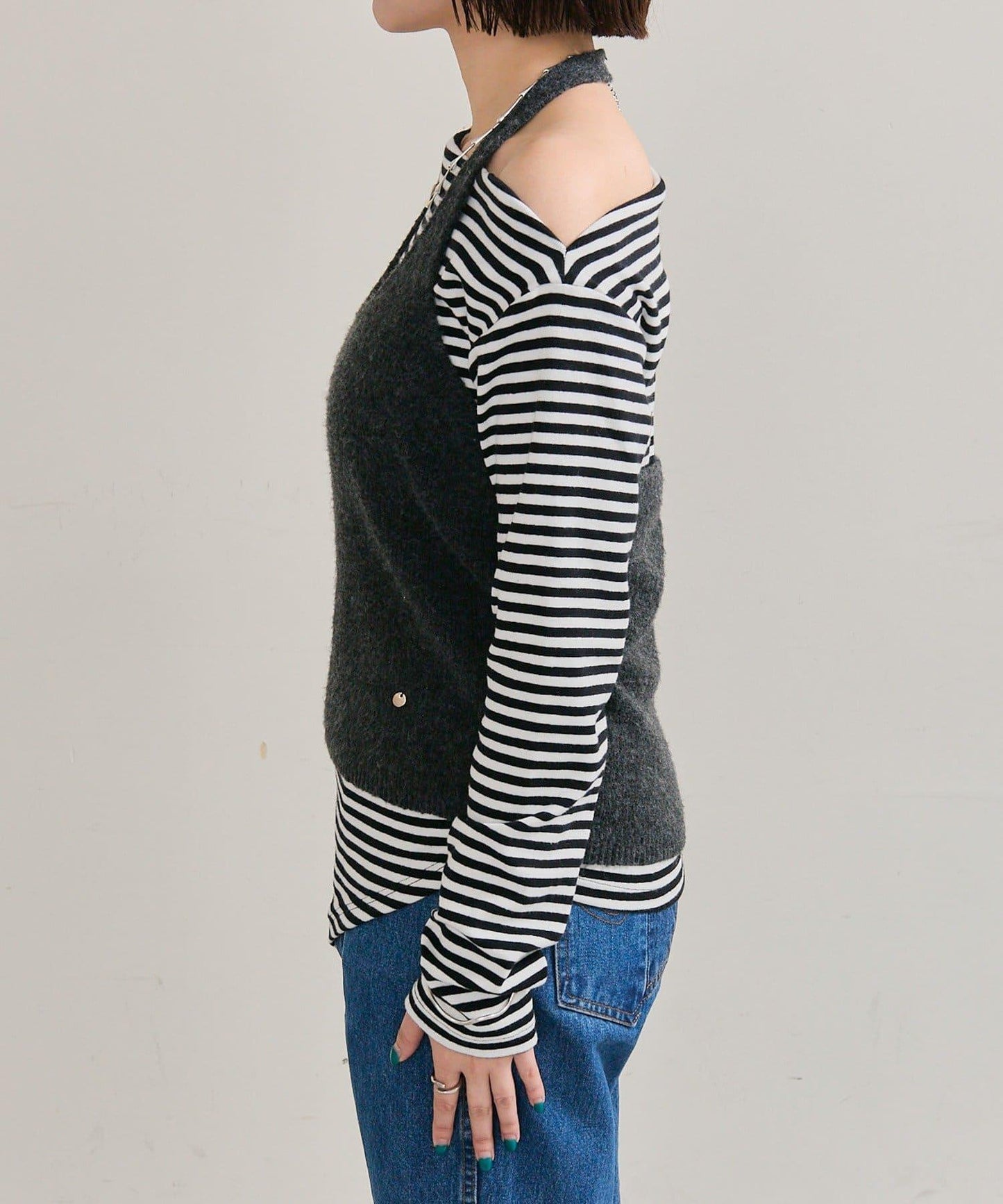 掛脖短款背心套裝長袖T恤