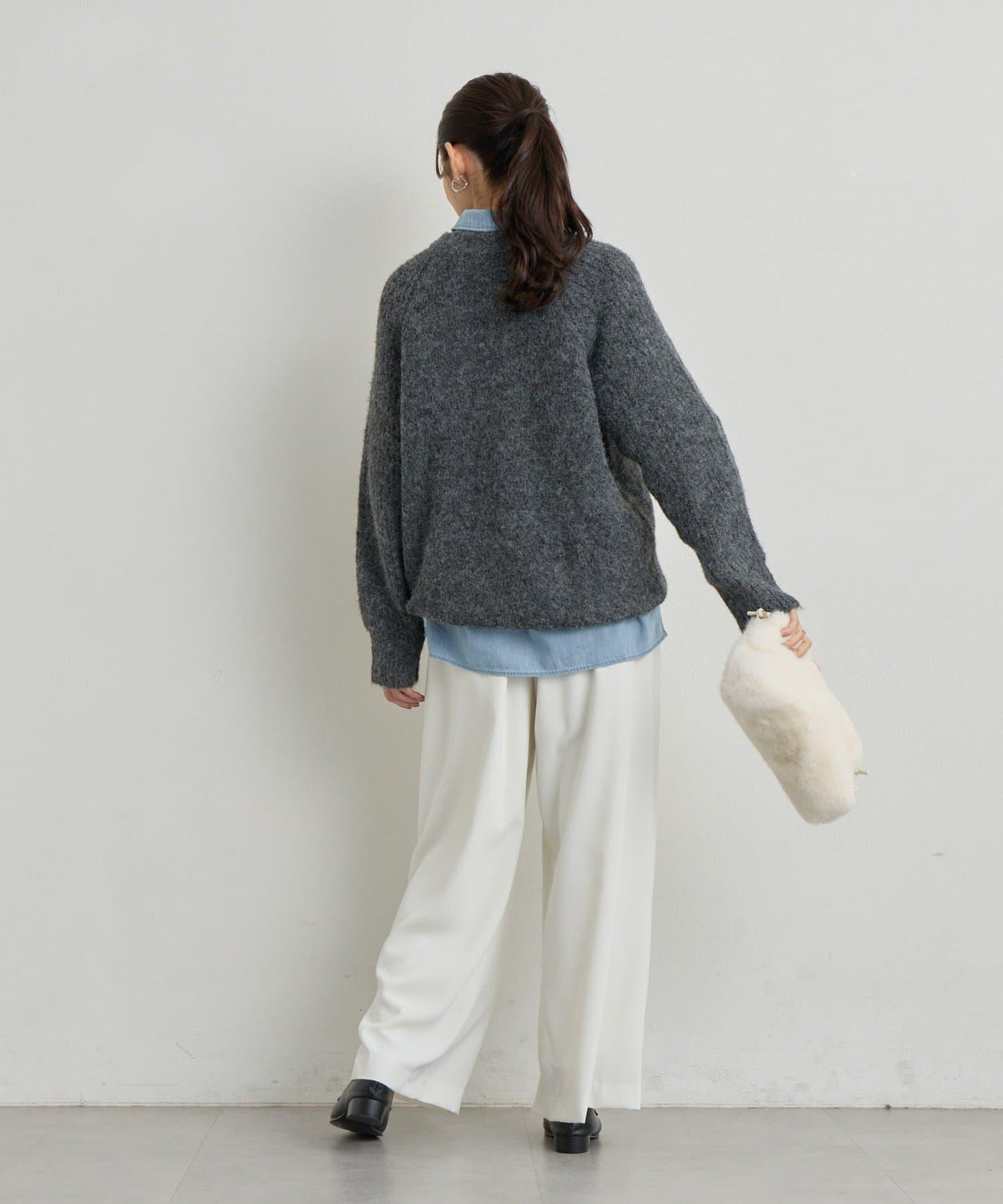 《ふんわり暖か》羊駝絨感插肩袖針織衫