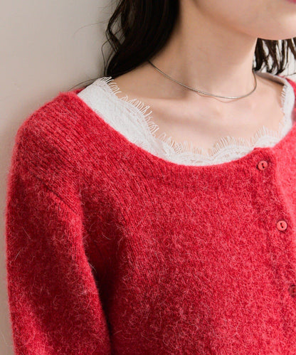 方領蕾絲長袖T恤