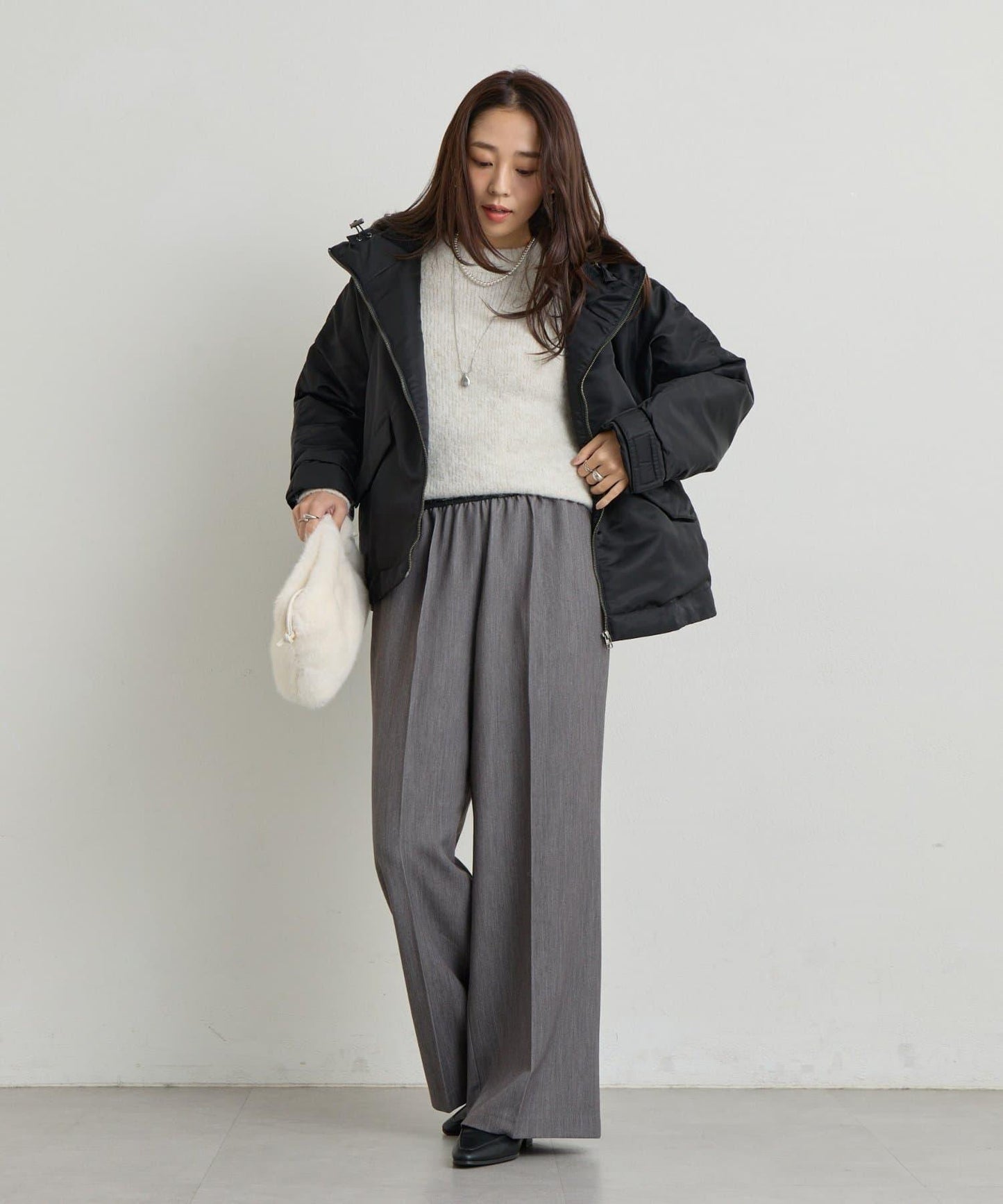 《ふんわり暖か》羊駝絨感插肩袖針織衫