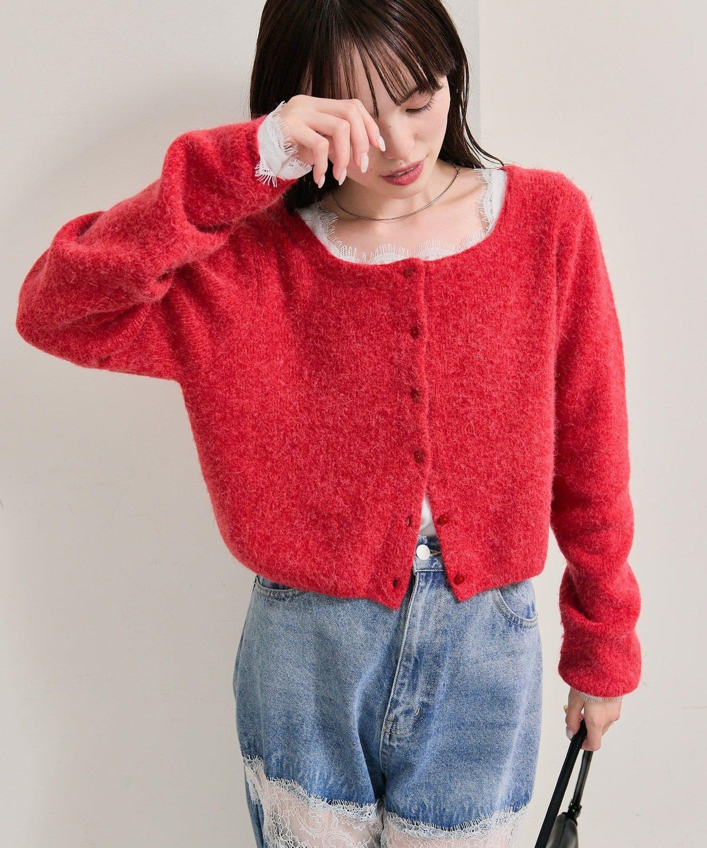 方領蕾絲長袖T恤