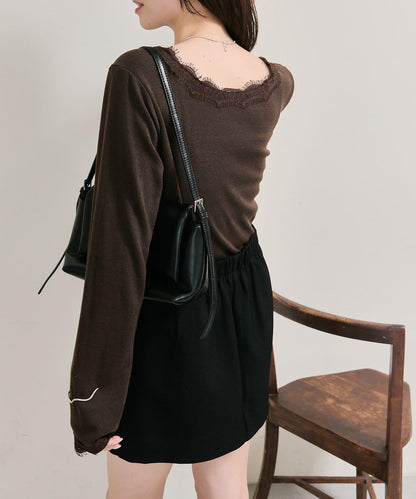 方領蕾絲長袖T恤