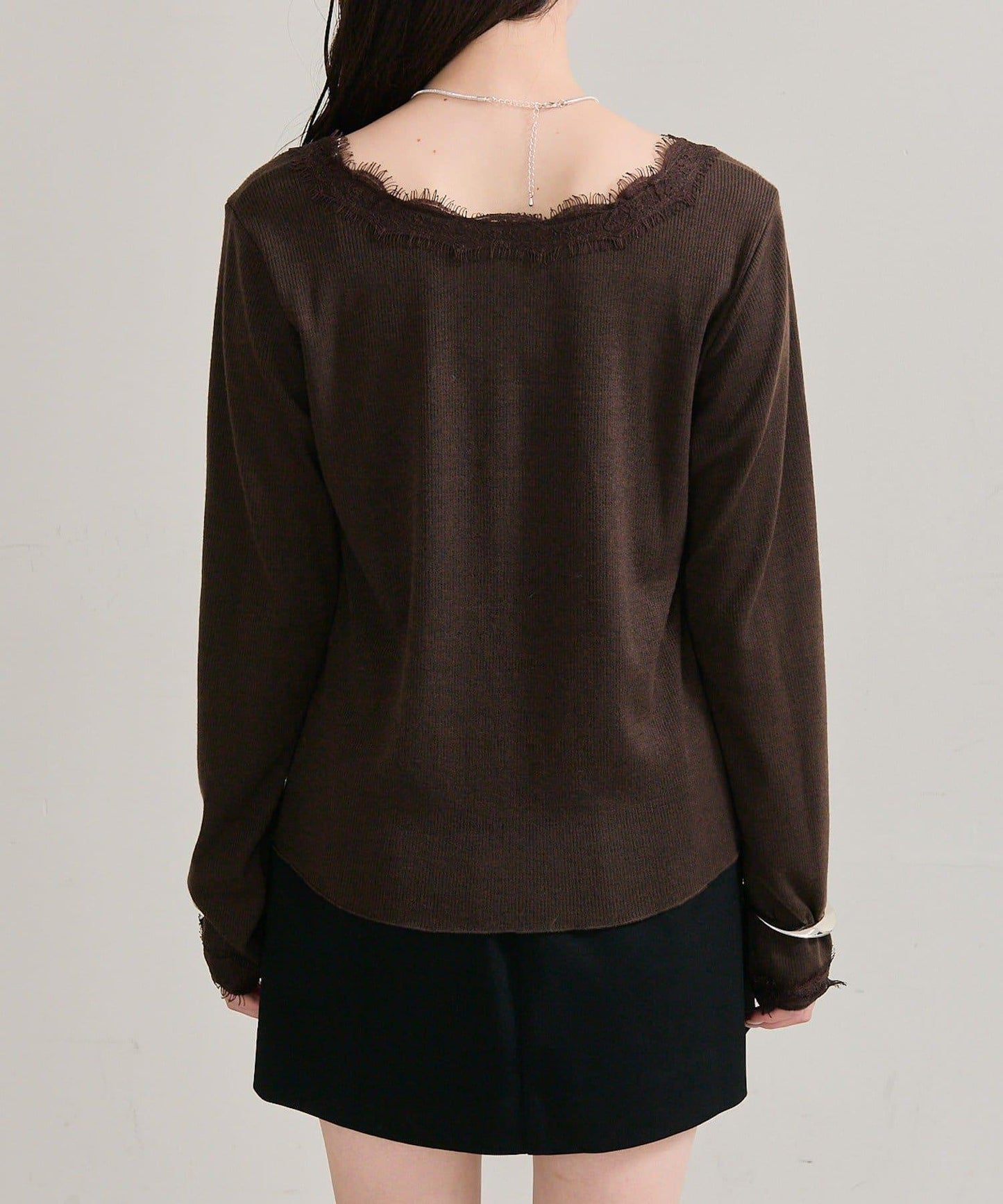 方領蕾絲長袖T恤