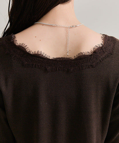 方領蕾絲長袖T恤