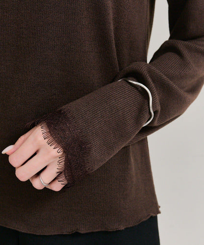 方領蕾絲長袖T恤