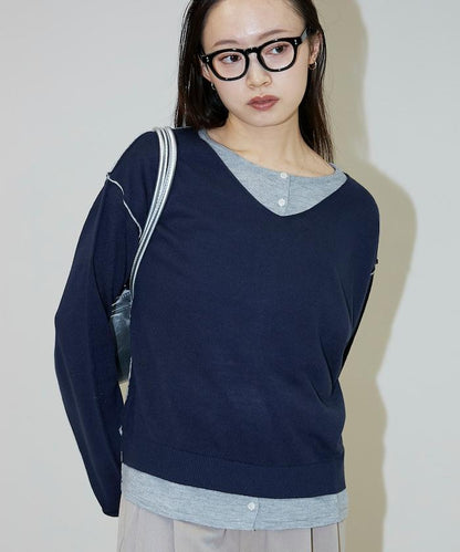 拼接配色針織套頭衫