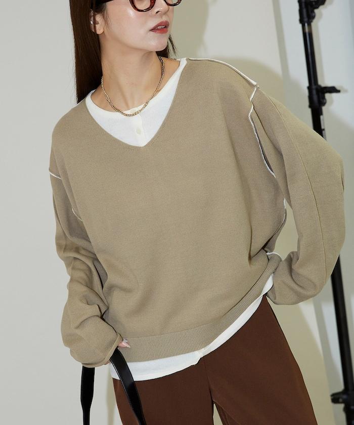 拼接配色針織套頭衫