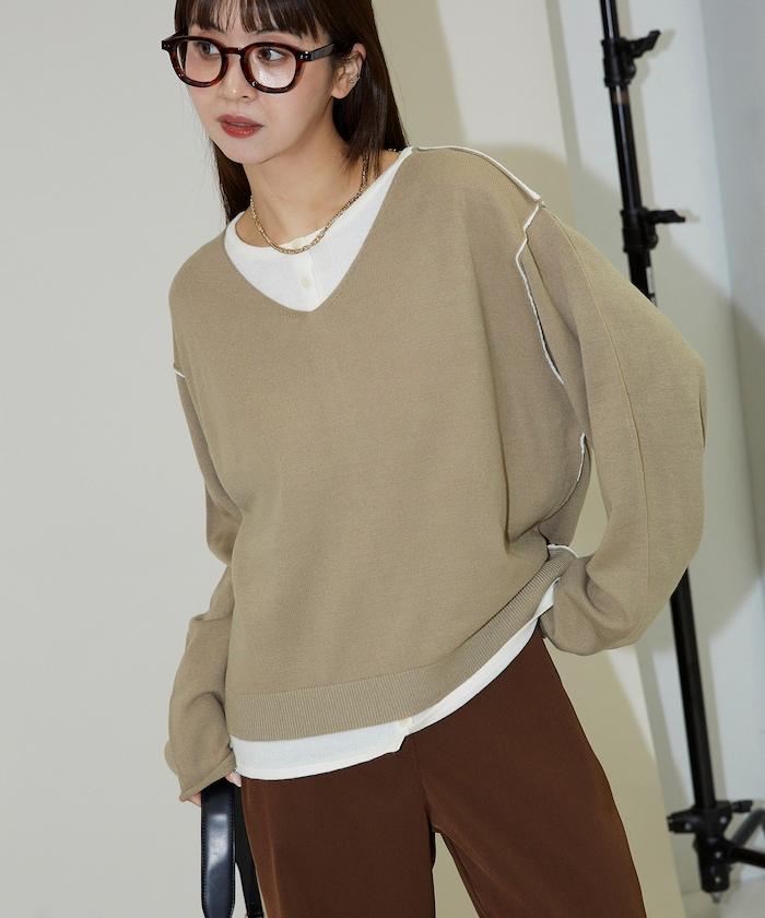 拼接配色針織套頭衫