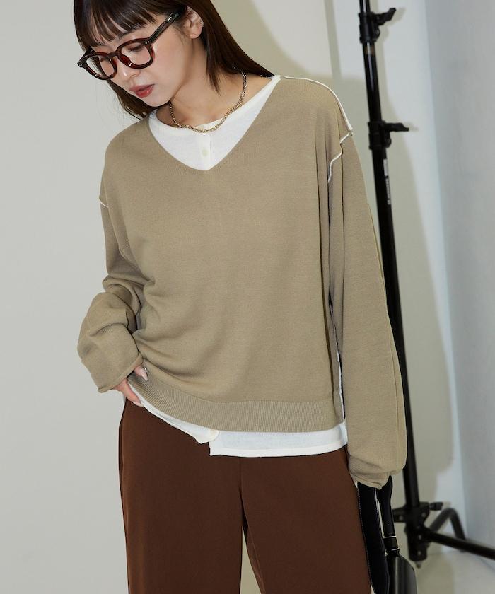 拼接配色針織套頭衫