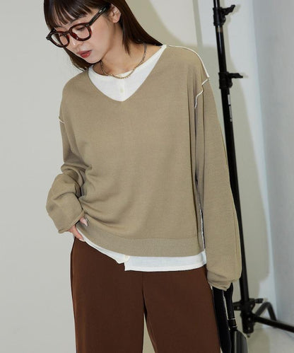 拼接配色針織套頭衫