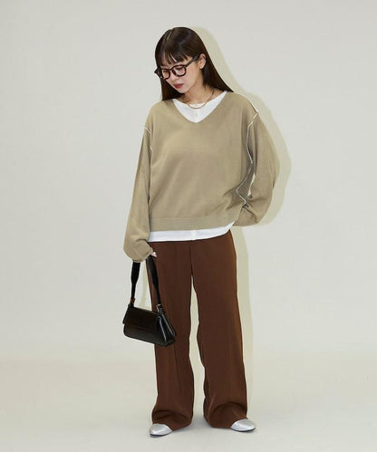 拼接配色針織套頭衫