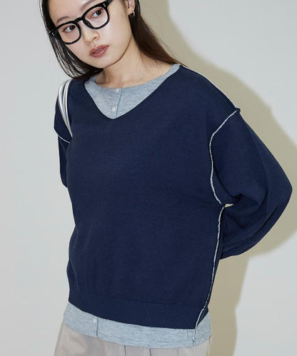 拼接配色針織套頭衫