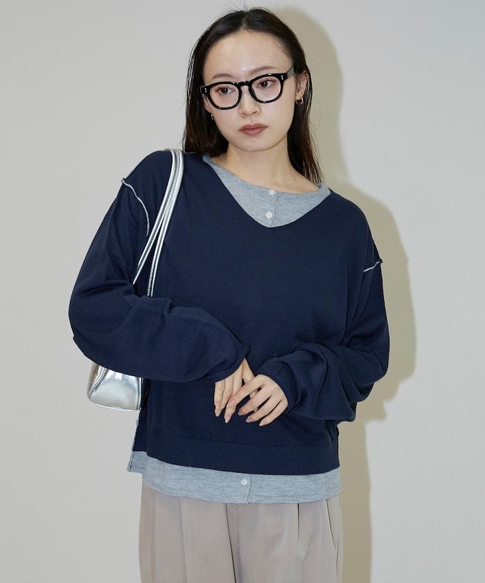 拼接配色針織套頭衫