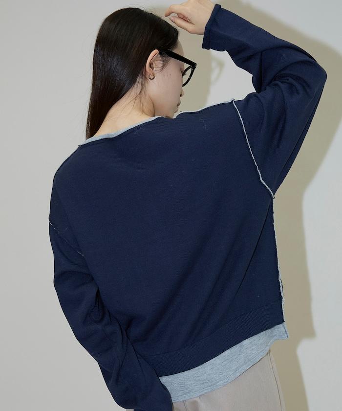 拼接配色針織套頭衫