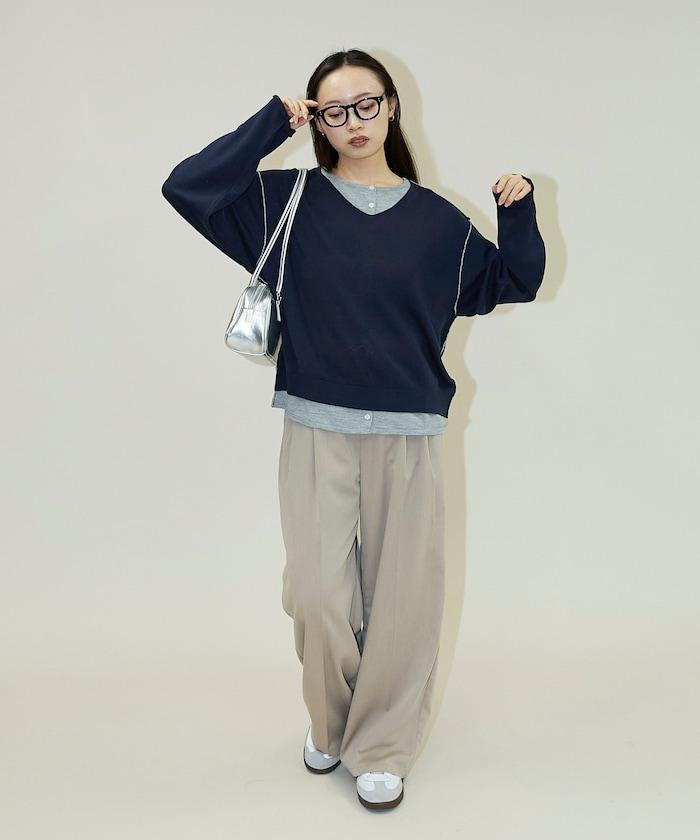 拼接配色針織套頭衫