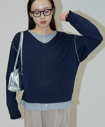 拼接配色針織套頭衫