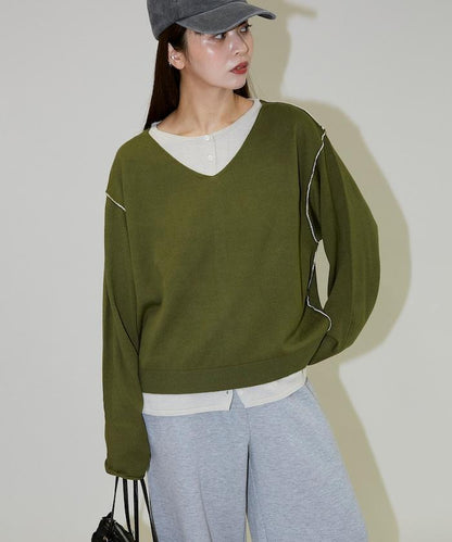 拼接配色針織套頭衫