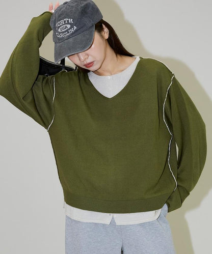 拼接配色針織套頭衫