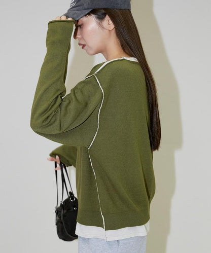 拼接配色針織套頭衫