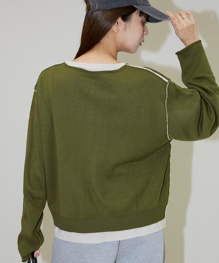 拼接配色針織套頭衫