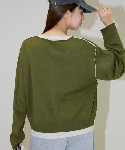 拼接配色針織套頭衫