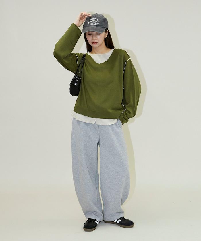 拼接配色針織套頭衫