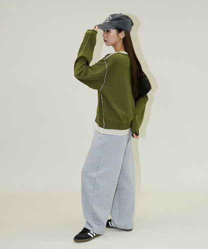 拼接配色針織套頭衫