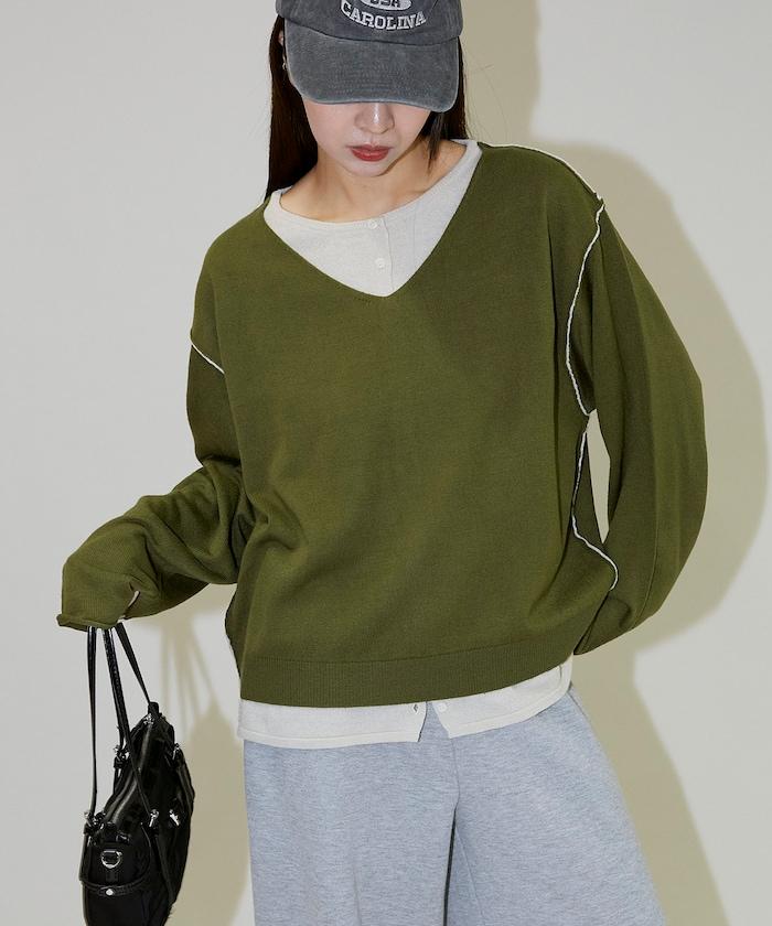 拼接配色針織套頭衫