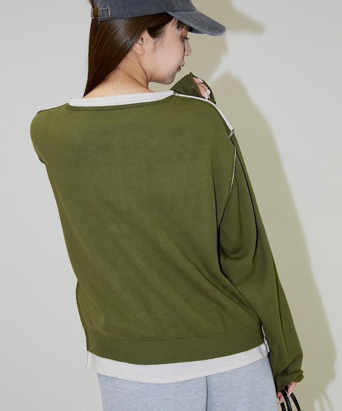 拼接配色針織套頭衫