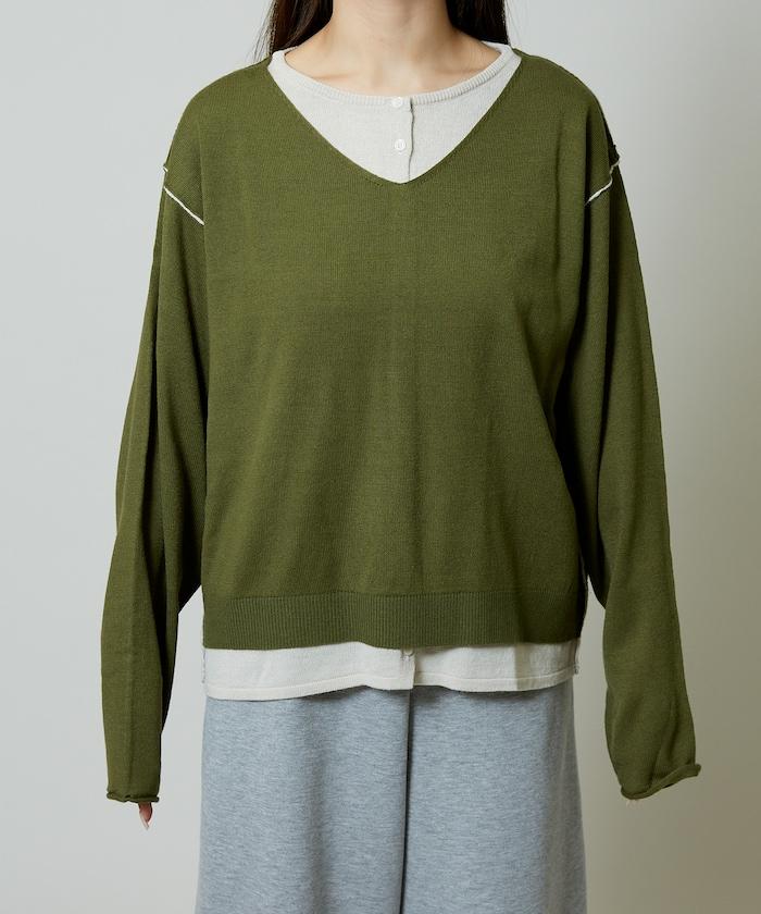 拼接配色針織套頭衫