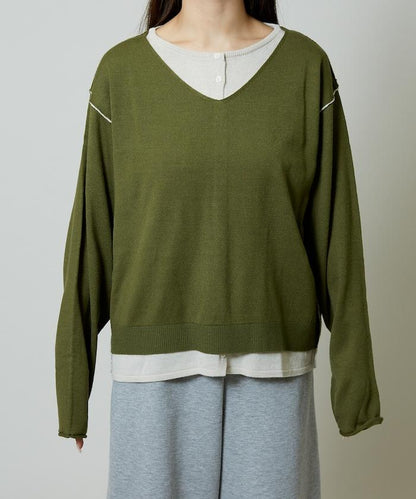 拼接配色針織套頭衫