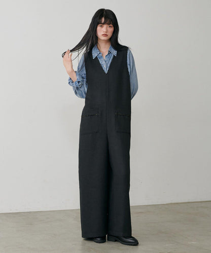 流蘇花呢揹帶褲