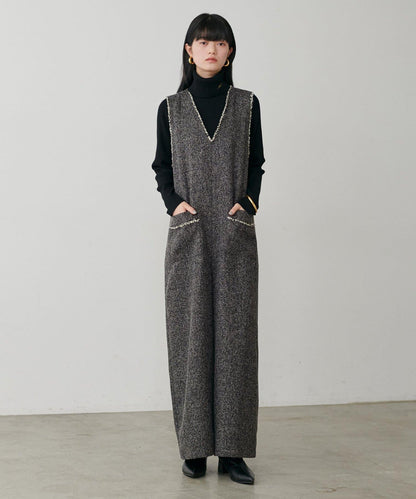 流蘇花呢揹帶褲