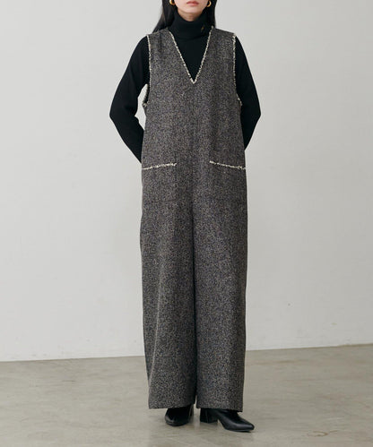 流蘇花呢揹帶褲