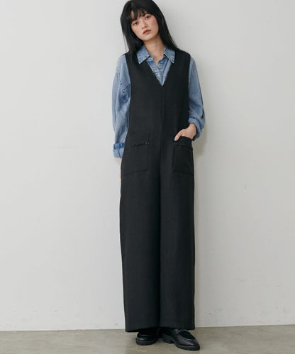 流蘇花呢揹帶褲