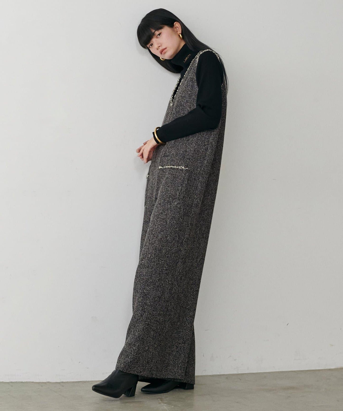 流蘇花呢揹帶褲